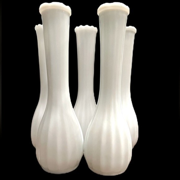 Vintage Randall Milk Glass Vases 8”T Vertical Lines - Picture 1 of 4